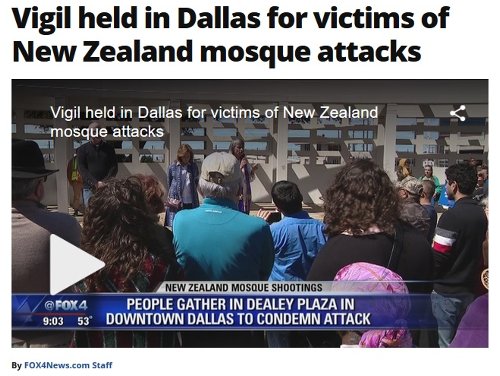 Fox4News reports on the vigil held for the victims of the NZ tragedy
